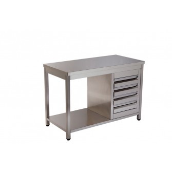 Mesa de trabalho inox c/portas e bloco de 4 gavetas modular MA Climainox 