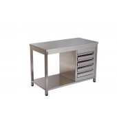 Mesa de trabalho inox c/portas e bloco de 4 gavetas modular MA Climainox 